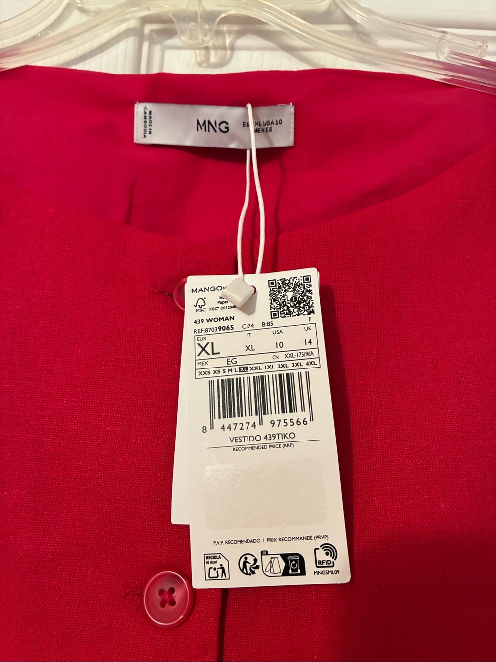 NWT Mango Sleeveless Button-Front Red Shift Dress - Picture 6 of 6